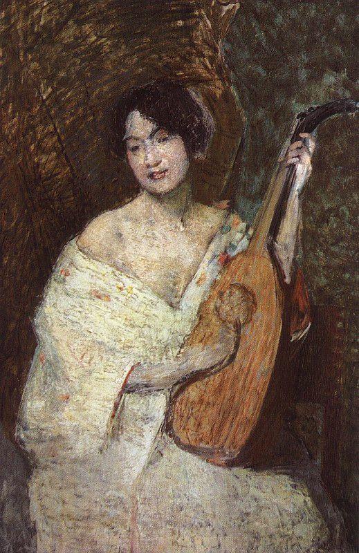 Alden J Weir Lady with a Mandolin Germany oil painting art